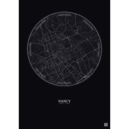Affiche Nancy – Poster carte de ville 2.5km | Gravura – Fond foncé
