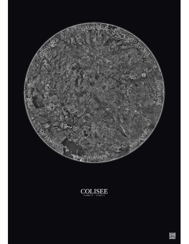 Affiche Colisee – Poster vue satellite 20km N&B | Gravura – Fond foncé