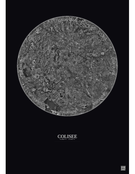 Affiche Colisee – Poster vue satellite 20km N&B | Gravura – Fond foncé
