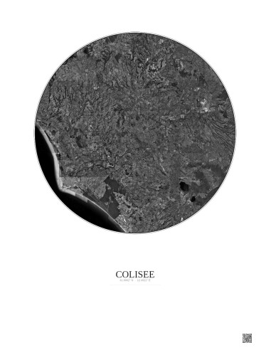 Colisee Satellite View Poster 30km B&W | Gravura – Light background