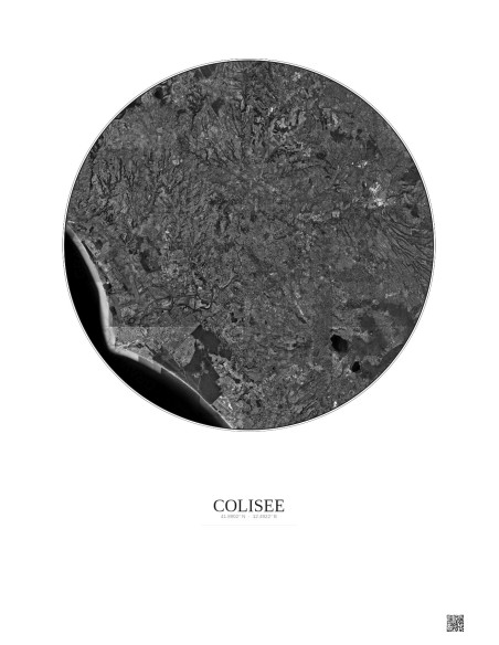 Colisee Satellite View Poster 30km B&W | Gravura – Light background