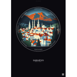 Affiche Sarajevo – Poster illustration vintage – Sarajevo | Gravura – Fond foncé