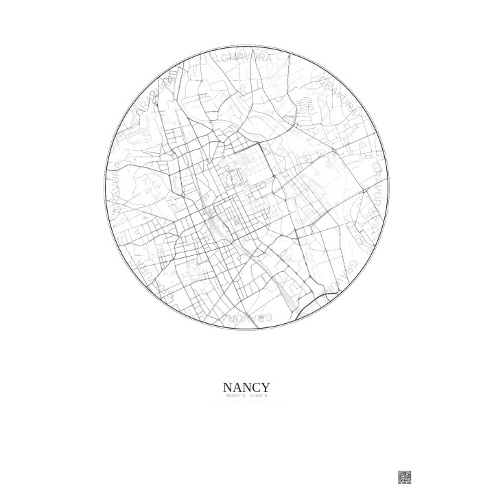 Affiche Nancy – Poster carte de ville 2.5km | Gravura – Fond clair