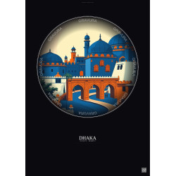 Affiche Dhaka – Poster illustration vintage – Dhaka | Gravura – Fond foncé