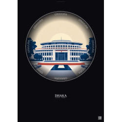 Affiche Dhaka – Poster illustration vintage – Jatiya Sangsad Bhaban | Gravura – Fond foncé