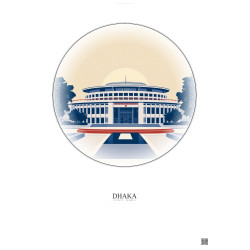 Affiche Dhaka – Poster illustration vintage – Jatiya Sangsad Bhaban | Gravura – Fond clair