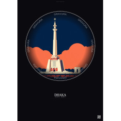 Affiche Dhaka – Poster illustration vintage – Shaheed Minar | Gravura – Fond foncé