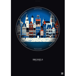Affiche Brussels – Poster illustration vintage – Brussels | Gravura – Fond foncé