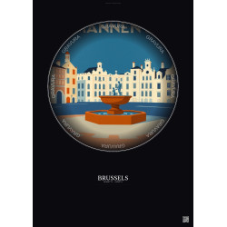 Affiche Brussels – Poster illustration vintage – Manneken Pis | Gravura – Fond foncé