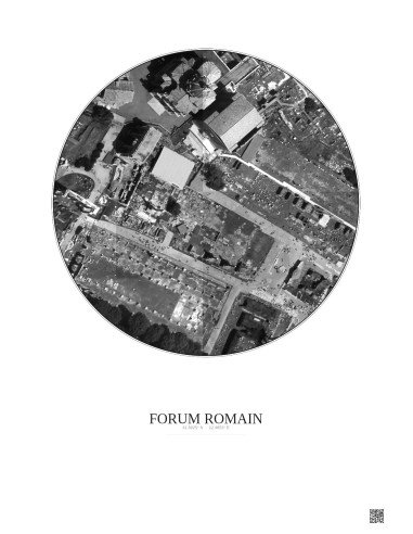 Affiche Forum Romain – Poster vue satellite 0.1km N&B | Gravura – Fond clair