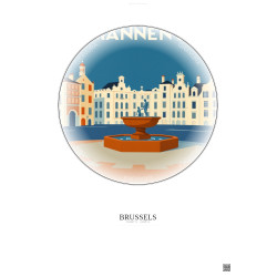Affiche Brussels – Poster illustration vintage – Manneken Pis | Gravura – Fond clair