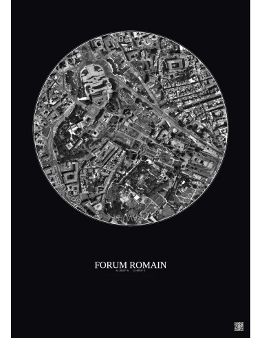 Forum Romain Satellite View Poster 0.5km B&W | Gravura – Dark background