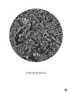 Affiche Forum Romain – Poster vue satellite 0.5km N&B | Gravura – Fond clair