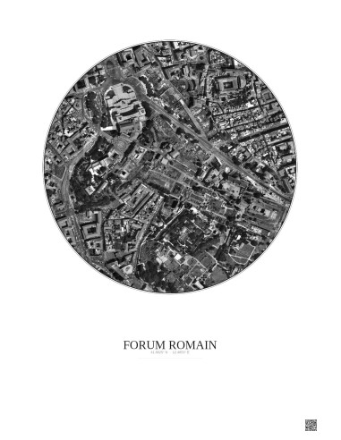 Affiche Forum Romain – Poster vue satellite 0.5km N&B | Gravura – Fond clair