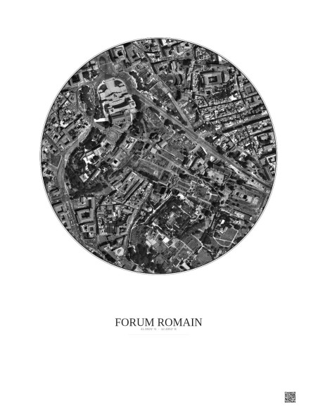 Affiche Forum Romain – Poster vue satellite 0.5km N&B | Gravura – Fond clair