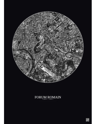 Forum Romain Satellite View Poster 1km B&W | Gravura – Dark background