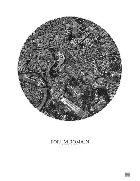 Affiche Forum Romain – Poster vue satellite 1km N&B | Gravura – Fond clair