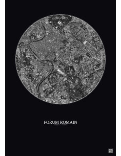 Affiche Forum Romain – Poster vue satellite 2.5km N&B | Gravura – Fond foncé