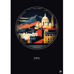 Affiche Sofia – Poster illustration vintage – Sofia | Gravura – Fond foncé