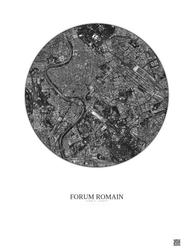Affiche Forum Romain – Poster vue satellite 2.5km N&B | Gravura – Fond clair