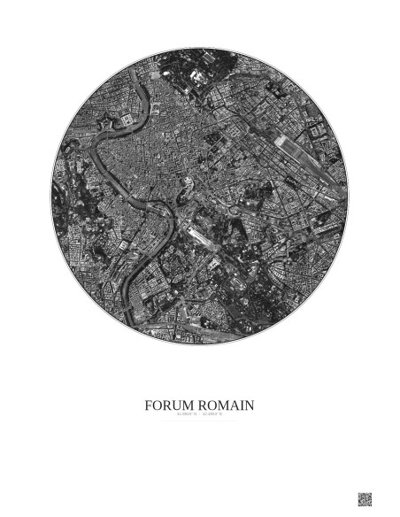 Affiche Forum Romain – Poster vue satellite 2.5km N&B | Gravura – Fond clair