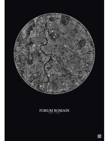 Affiche Forum Romain – Poster vue satellite 5km N&B | Gravura – Fond foncé