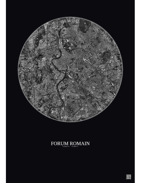 Affiche Forum Romain – Poster vue satellite 5km N&B | Gravura – Fond foncé