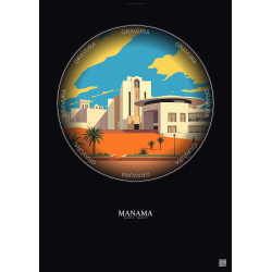 Affiche Manama – Poster illustration vintage – Bahrain National Museum | Gravura – Fond foncé