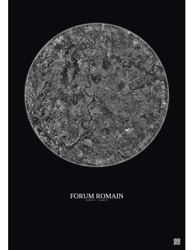 Affiche Forum Romain – Poster vue satellite 10km N&B | Gravura – Fond foncé