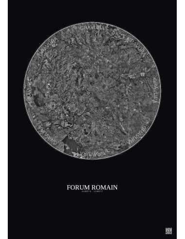Forum Romain Satellite View Poster 20km B&W | Gravura – Dark background