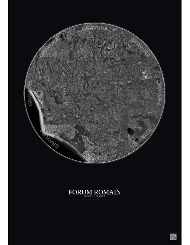 Affiche Forum Romain – Poster vue satellite 30km N&B | Gravura – Fond foncé