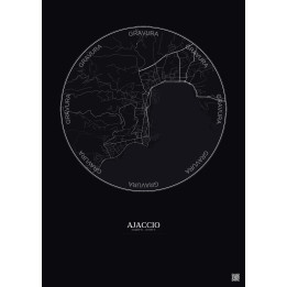 Affiche Ajaccio – Poster carte de ville 2.5km | Gravura – Fond foncé