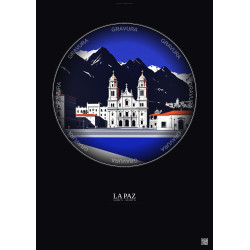 Affiche La Paz – Poster illustration vintage – Basilica Of San Francisco La Paz Bolivia | Gravura – Fond foncé