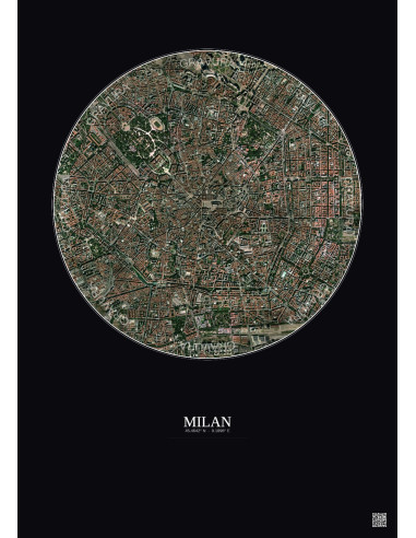 Affiche Milan – Poster vue satellite 2.5km Couleur | Gravura – Fond foncé