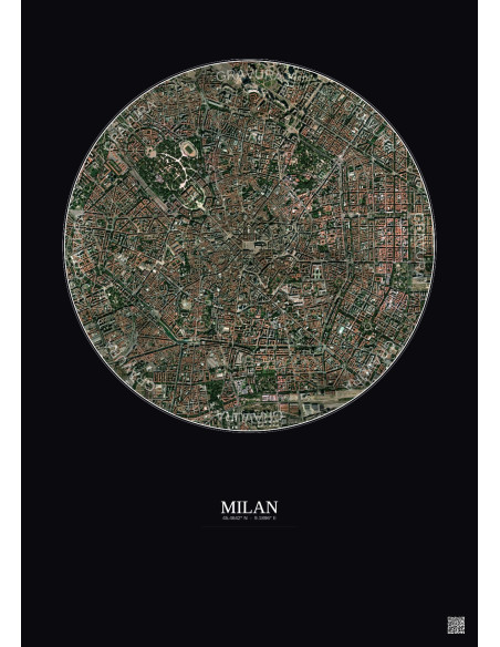 Affiche Milan – Poster vue satellite 2.5km Couleur | Gravura – Fond foncé
