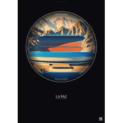 Affiche La Paz – Poster illustration vintage – Estadio Hernando Siles | Gravura – Fond foncé