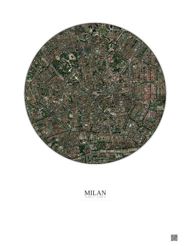 Affiche Milan – Poster vue satellite 2.5km Couleur | Gravura – Fond clair