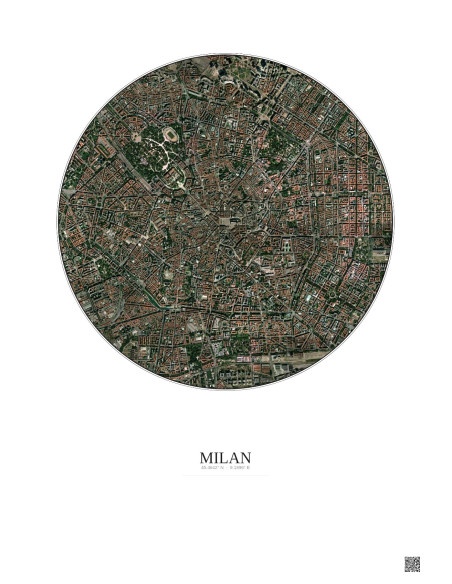 Affiche Milan – Poster vue satellite 2.5km Couleur | Gravura – Fond clair