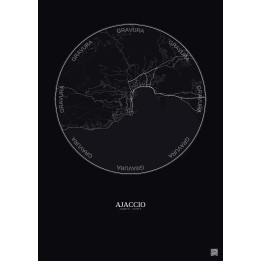 Affiche Ajaccio – Poster carte de ville 5km | Gravura – Fond foncé