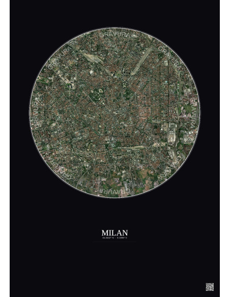 Affiche Milan – Poster vue satellite 5km Couleur | Gravura – Fond foncé