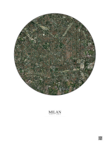 Affiche Milan – Poster vue satellite 5km Couleur | Gravura – Fond clair