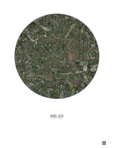Affiche Milan – Poster vue satellite 5km Couleur | Gravura – Fond clair