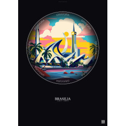 Affiche Brasilia – Poster illustration vintage – Brasilia | Gravura – Fond foncé