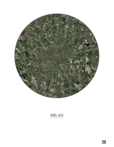 Milan Satellite View Poster 10km Color | Gravura – Light background