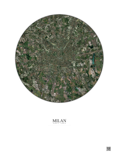 Milan Satellite View Poster 10km Color | Gravura – Light background