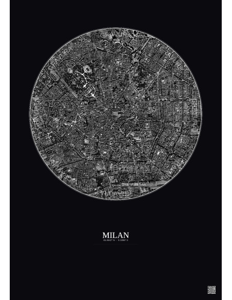 Milan Satellite View Poster 2.5km B&W | Gravura – Dark background