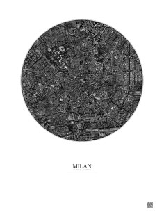 Affiche Milan – Poster vue satellite 2.5km N&B | Gravura – Fond clair