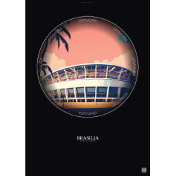 Affiche Brasilia – Poster illustration vintage – Estadio Nacional De Brasilia | Gravura – Fond foncé