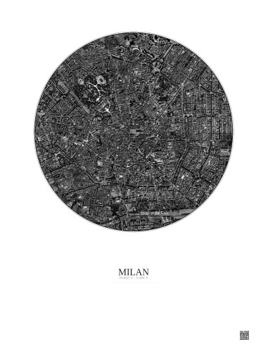 Affiche Milan – Poster vue satellite 2.5km N&B | Gravura – Fond clair