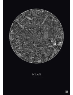 Affiche Milan – Poster vue satellite 5km N&B | Gravura – Fond foncé